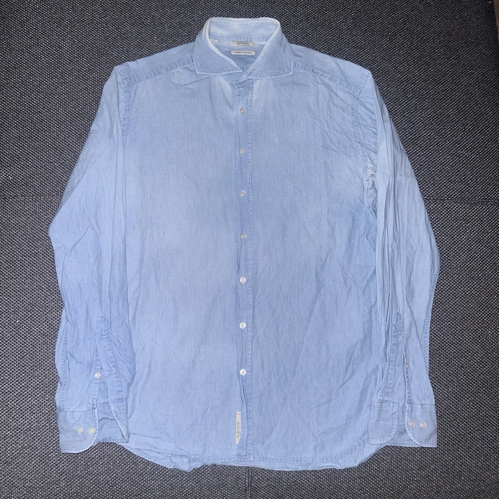 Suitsupply Mens Light Blue Denim Button Drsss Shirt Size 15.5 39 Egyptian Cotton